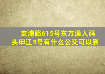 安浦路615号东方渔人码头申江3号有什么公交可以到